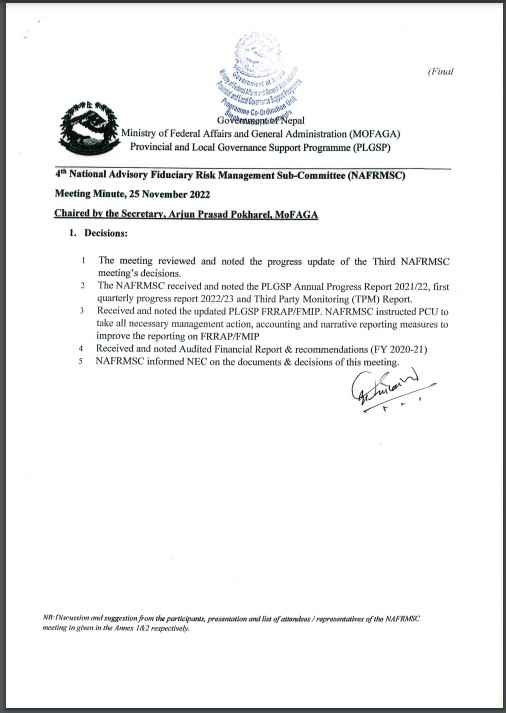 Cover Page of 4th  4th NAFRMSC Meeting Minute