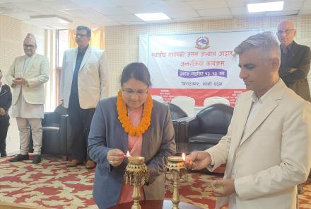 MoFAGA minister and chief minsiter of Koshi lighting candle in innauguration of Best practices sharing program