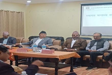 On the Dias - Chief Minister of Bagmati Province Hon. Bahadur Singh Lama Tamang (second from left) and Minister for Internal Affairs and Law Hon. Suraj Chandra Lamichhane (third from left) took part as chief and special guest in the program respectively